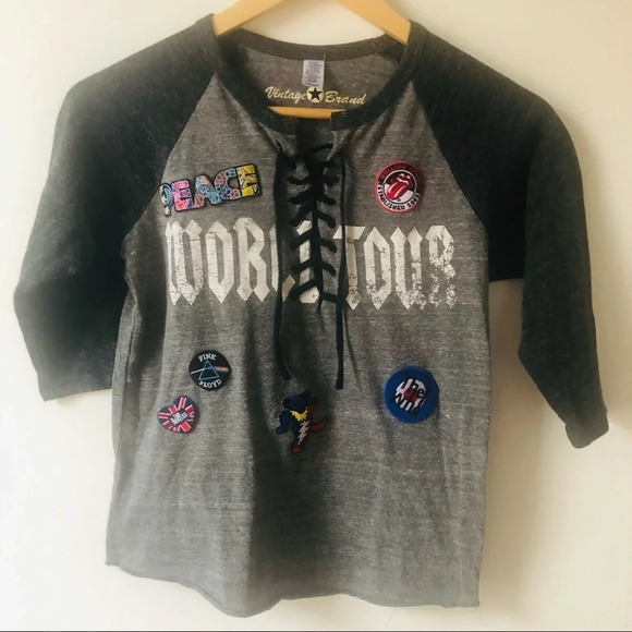 ☀️VINTAGE BRAND World Tour Graphic Baseball Tee - Picture 1 of 5